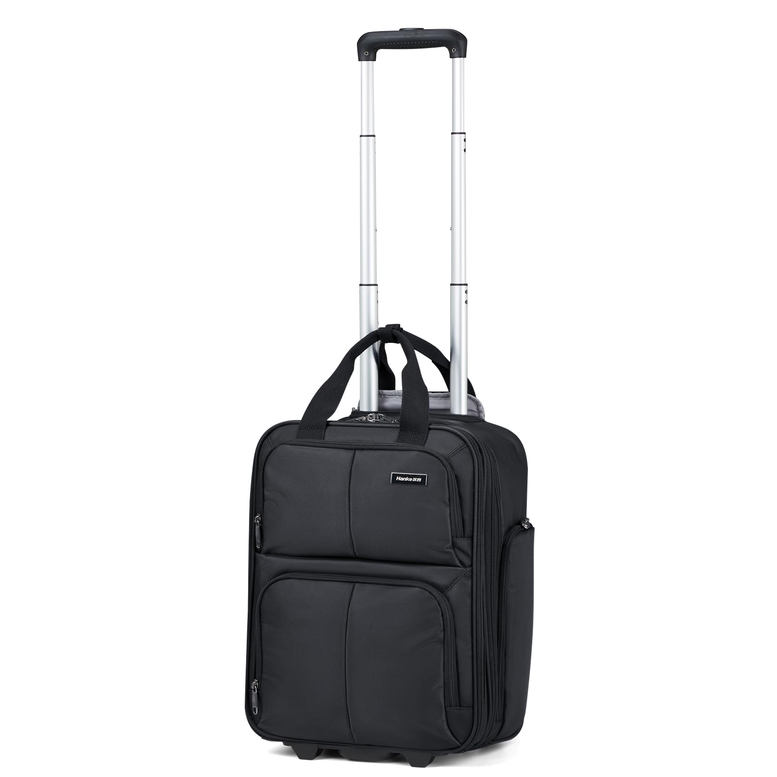 Hanke Expandable Underseat Carry on Luggage for Airplanes,Small Rolling Softside Suitcase Travel Luggage Personal Item Bag,Lightweight luggage bags for travel,Black,16-Inch
