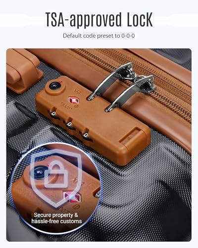 LIGHT FLIGHT Luggage Sets, 3 Piece Durable Suitcase Set with Spinner Wheels, 3 Pcs Hardside Lightweight luggage with TSA Lock, Large Checked Travel Suitcases, 20/24/28 Inch,Black/Brown