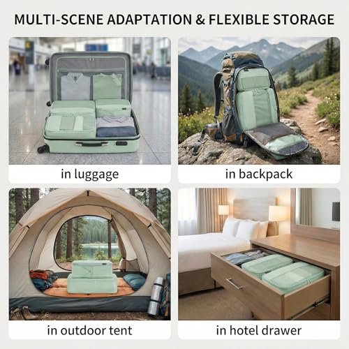 SOARSAIL 4 Piece Compression Packing Cubes for 3–7 Day Travel, Lightweight Travel Organizers with Breathable Mesh, Double-Zipper Packing Cubes for Carry-On & Suitcases (Light Green)