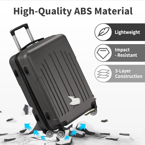 Karl home Luggage Sets 3 Piece, ABS Hardside Suitcase Set with Double Spinner Wheels & TSA Lock for Travel Business, 3-Piece Set (20/24/28), Dark Gray