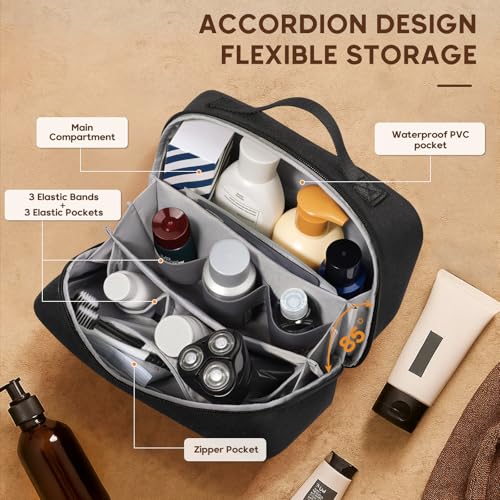 BagUrshion Toiletry Bag for Men,Mens Travel Toiletry Organizer,Men's Travel Essentials,Water Resistant Shaving Bag for Toiletries Accessories -Black