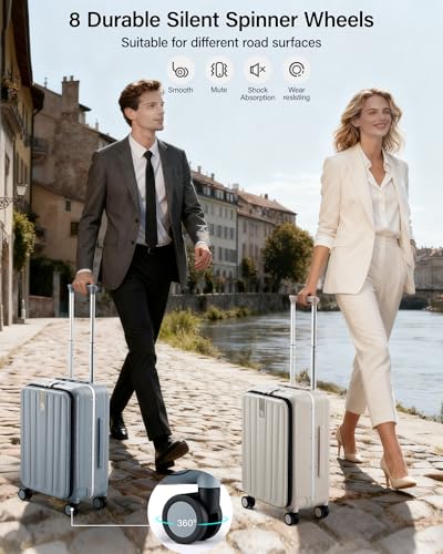 Hanke 24 Inch Checked Luggage with Spinner Wheels PC Hard Shell Suitcases Top Open Aluminum Frame Travel Luggage Rolling Suitcase for Woman Men.(Grey)