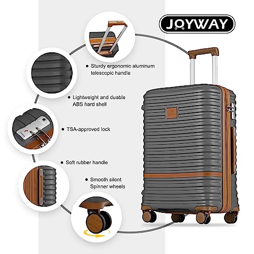Joyway Luggage Set 3 Piece Suitcase Sets with Spinner Wheel,Hardside Expandable Travel Laggage with TSA Lock (13/20/24/28 Grey brown