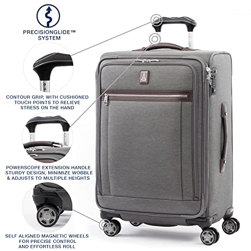 Travelpro Platinum Elite Softside Expandable Checked Luggage, 8 Wheel Spinner Suitcase, TSA Lock, Men and Women, Vintage Grey, Checked Medium 25-Inch