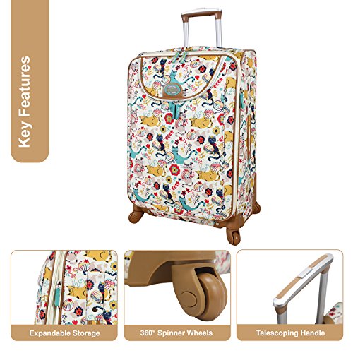 Lily Bloom Luggage 24" Expandable Design Pattern Suitcase With Spinner Wheels For Woman (24in, Furry Friends)
