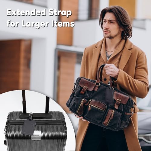 Travelambo Luggage Tags for Suitcases Faux Leather Privacy Protection 2 Pack Bag Tags Travel Accessories Essential, Black