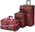 Rockland Vara Softside 3 Piece Upright Luggage Set, Expandable, (20"/28"/22" Rolling Duffel), Pink Leopard