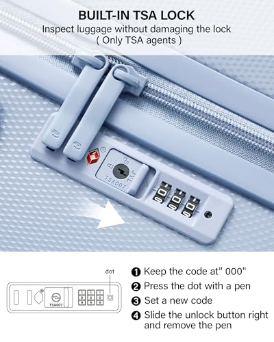 Hanke Upgraded Elite 24 Inch Checked Luggage,PC Hard Shell Suitcases with Wheels, TSA Lock, Explosion-Proof Zipper Suitcase for Business Travel Men & Women,Mist Blue