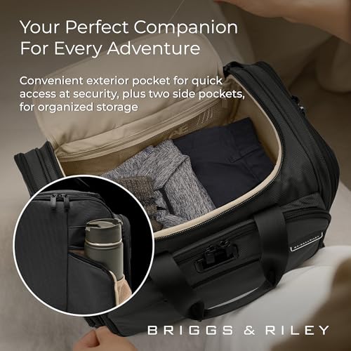 Briggs & Riley Underseat Duffle Bag - Personal Item Travel Bag for Women & Men, Carry On, Fits Under Airplane Seat, Weekender & Overnight Luggage, Lightweight - Baseline Collection, Black