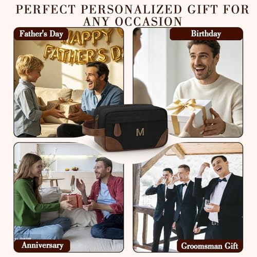 CLOUDWINGS Personalized Gifts for Men Dad - Initial Travel Toiletry Bag Hanging Dopp Kit, Waterproof Shaving Bag with Large Capacity, Fathers Day Birthday Gifts for Him Dad Husband Boyfriend (M)