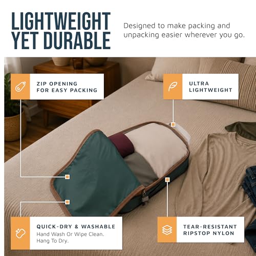 Large Compression Packing Cubes for Travel-Packing Cube Luggage Organizers 7 Piece Set for Checked Luggage-Ultralight, Expandable/Compression Bags by TRIPPED Travel Gear (Green and Brown)