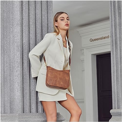 BOSTANTEN Crossbody Bags for Women Trendy Vegan Leather Hobo Purses Shoulder Handbags With Wide Shoulder Strap Brown