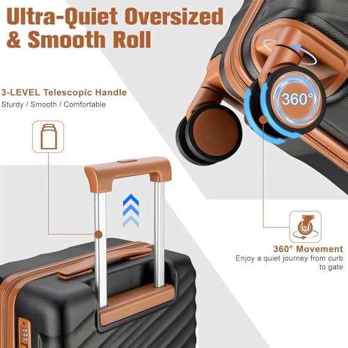 Velaybor 3 Piece Luggage Set with Travel Backpack, 20” PC Hardside Suitcase with Spinner Wheels, Flight Approved Carry On Luggage with YKK Zippers & TSA Lock