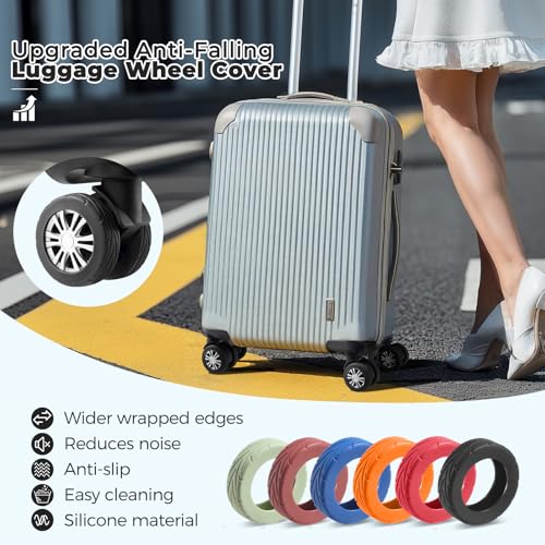 Wanzhuango 8 Pcs Upgrade Luggage Wheel Covers, Carry On Luggage Suitcases,Wear-Resistant, Anti-Noise, Silicone Wheel Protective Covers for 2-2.4" Spinner Wheel (Black)