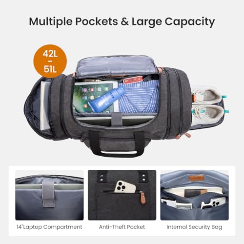 Sucipi Canvas Travel Duffel Bag for Men, Weekend Overnight Bag with Shoe Compartment and Toiletry Bag, Carry-On for Airplanes, Dark Grey