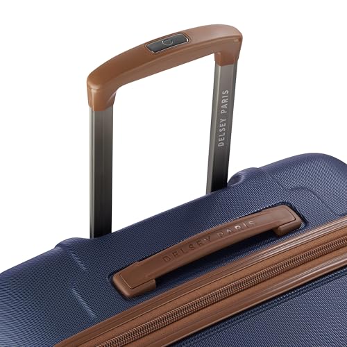 DELSEY PARIS Flanerie SE - Hardside Checked In Luggage 28 Inch - 360° Dual Spinner Wheels - TSA Lock - Lightweight Polycarbonate Travel Suitcase with Vegan Leather, Blue