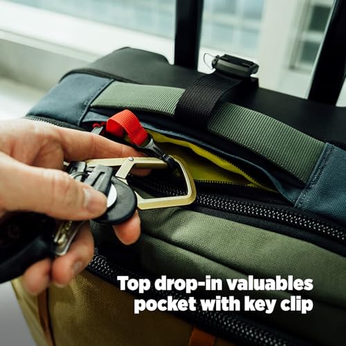 Topo Designs Global Travel Roller Bag Suitcase, Carry-On Friendly, 3 Carry Options, Smooth Heavy Duty Wheels, Telescoping Handle, Designed in Denver CO USA, PFAS Free (Olive/Olive)