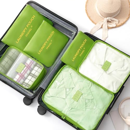 6 Set Packing Cubes for Travel Luggage Organizer Bags Reusable washable Suitcase Packing Cubes Set Travel Accessories Essentials (Green)