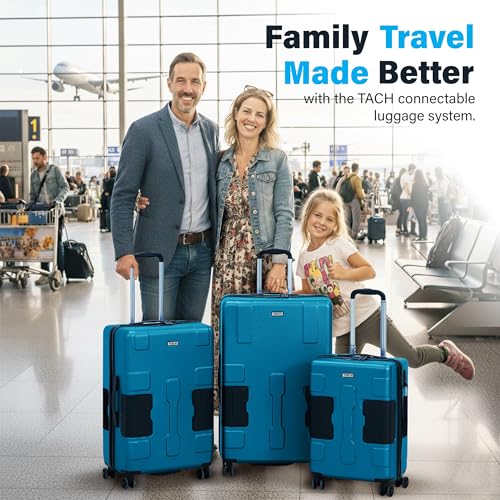 TACH Patented Connecting Hard Shell 3 Piece Luggage Set - 20, 24 & 28 inch Luggage | Carry-On, Medium & Large Rolling Suitcases - Sky Blue