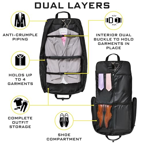 ZEGUR Premium Suit Garment Bag Carry On - Hangs 4 Suits - Travel & Business with Shoulder Strap and Laptop Compartment