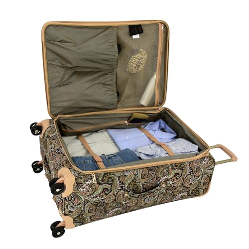 London Fog Mayfair 4 Piece Luggage Set Softside Suitcases (USB, 20, 25 & 29), Black Sand Paisley