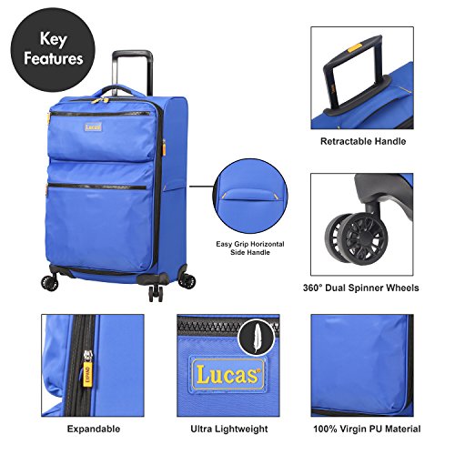 LUCAS Designer Luggage Collection - Expandable 24 Inch Softside Bag - Durable Mid-sized Ultra Lightweight Checked Suitcase with 8-Rolling Spinner Wheels (Royal Blue)