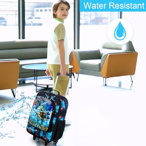 WZLVO Kids Suitcase for Boys, Cool Dinosaur Suitcase Rolling with Wheels, Travel Carry on for Children Toddler Elementary