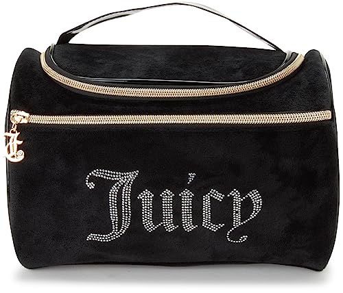 Juicy Couture Black Makeup Bag Cosmetics Organizer Travel Essentials Hanging Duffel Velour Rhinestones