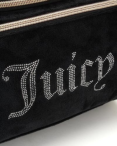 Juicy Couture Black Makeup Bag Cosmetics Organizer Travel Essentials Hanging Duffel Velour Rhinestones