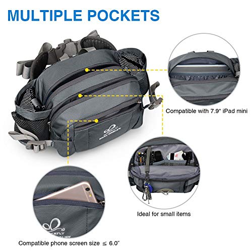 WATERFLY Fanny Pack Waist Bag: Fannie Pack 2 Water Bottle Holders Lumbar Belt Hiking Walking Running Jogging Camping Large Woman Man (Bottle Not Included)