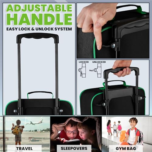 Minecraft Kids Luggage with Wheels Foldable Rolling Suitcase Creeper Travel Bag Vacation Weekend Trips Travel Essentials (L18.1inch x W11.8inch - 15L, Black)