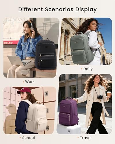 LOVEVOOK Laptop Backpack for Women with Large Capacity Cup Pocket, 15.6 inch Work Purse Travel Bag for Teacher Nurse, Waterproof Computer Business Back Pack, Cute Bookbag for College, Black