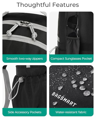 BAGSMART Travel Backpack for Women&Men, Lightweight 15.6" Casual Backpack for College, TSA Carry On Backpack for Airplanes, Black