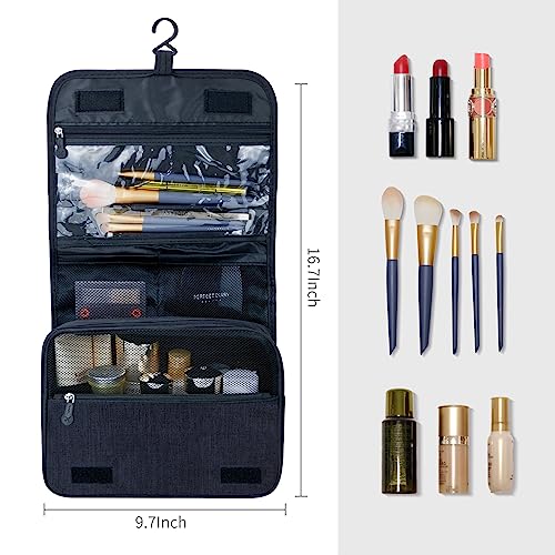 Lcsmaokin Large Capacity Toiletry Bag Travel Bag with Hanging Hook for Men and Women Waterproof Travel Cosmetic Bag Bathroom Storage Bag for Brushes Set,Full-Sized Shampoo,Toiletries,Accessories-Black