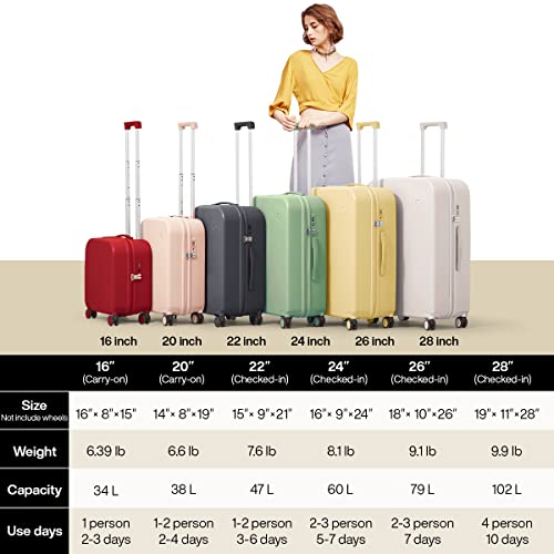 mixi Luggage Suitcase with Spinner Wheels, Hardside Rolling Suitcase PC with Cover & TSA Lock Lightweight Travel Case 24in Checked in, Red