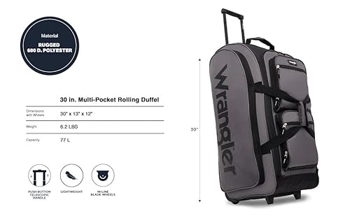 Wrangler Rolling Duffel, Charcoal Grey, 30" Large