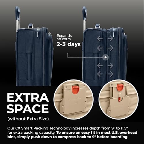 Briggs & Riley Essential 22" Carry On Expandable Spinner - Luggage for Travel, Suitcases with Wheels, Softside Rolling Bag for Men & Women, Self-Repairing Zipper - Baseline Collection, Navy