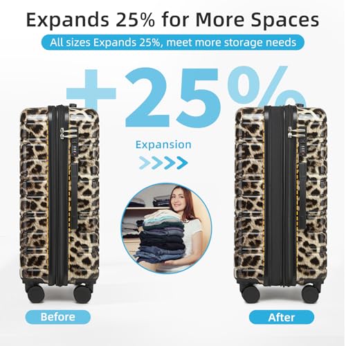 LARVENDER Luggage Sets 5 Piece Hardside Expandable Suitcase with Wheels Lock,PC+ABS Hardside Lightweight Rolling Suitcase for Women and Men,Cheetah