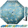 Ucrinei Van Gogh Folding Umbrella, Travel Umbrella with Starry Night Design, Auto Open & Close - Portable Compact Umbrella - Lightweight & Packable for Women & Men (Blooming Apricot Flower)