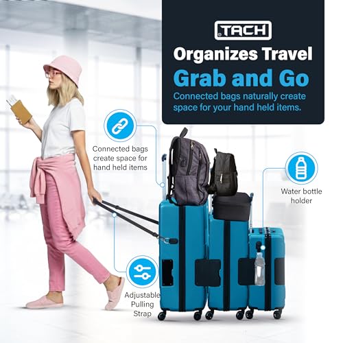 TACH Patented Connecting Hard Shell 3 Piece Luggage Set - 20, 24 & 28 inch Luggage | Carry-On, Medium & Large Rolling Suitcases - Sky Blue