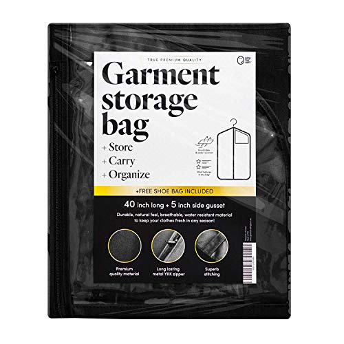 Luxury Storage Garment Bag for Men and Women Shirt, Blouse, Wool Sweater, Suit Jacket | 40 Inch + 5 Inch Gusset | Premium Hanging, Breathable, Foldable Clothes Protector and Travel Cover