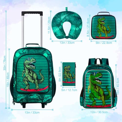 AGSDON 5 Piece Kids Luggage Set for Boys, Cute Rolling Wheels Suitcase for Toddler, Children Travel Carry on Suitcase-Dinosaur