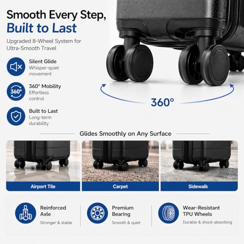 YOETEY Luggage Sets 3 Piece, Expandable Hardshell Suitcase with TSA Lock & Silent Spinner Wheels, Lightweight Hardside Travel Suitcase Set for International Trips (20/24/28 in, Black)