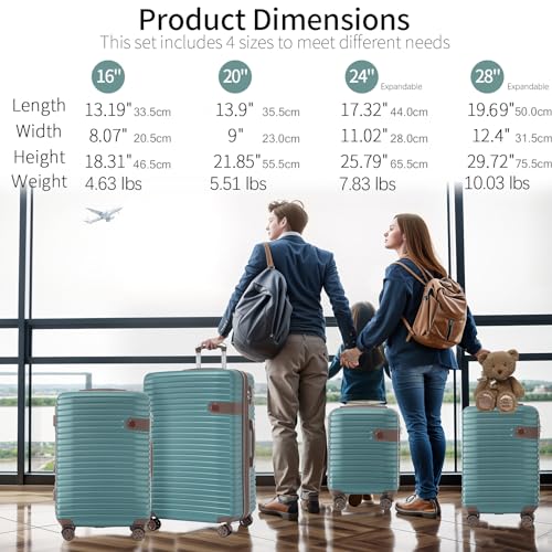 Merax 4 Piece Luggage Set, ABS Hard Shell Lightweight Expandable Travel Luggage with 4 Packing Cubes, TSA Lock and Spinner Wheels for Men Women, 16”20”24”28”, Blue
