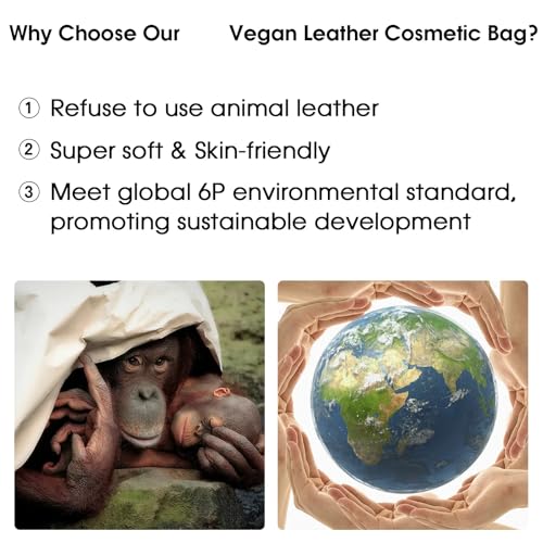 Wandering Nature Makeup Bag, Travel Make Up Organizer Cosmetic Brush Bags Case for Women in Vegan Leather, Sage Green, Patent Pending