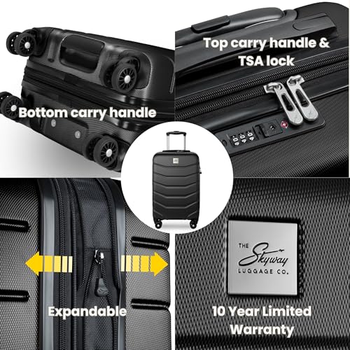 Skyway Luggage Silverton Hardside Collection – Lightweight Durable Suitcases with Wheels, Expandable Luggage for Travel Essentials with TSA Lock, 28-inch Large Checked, Black