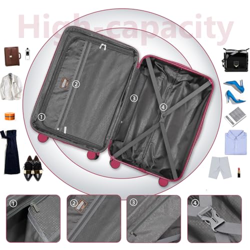 LARVENDER Luggage 6 Piece Sets Hardside Expandable Suitcases with Spinner Wheels TSA Lock, Lightweight Travel Carry On Luggage Sets for Women, Rose Red