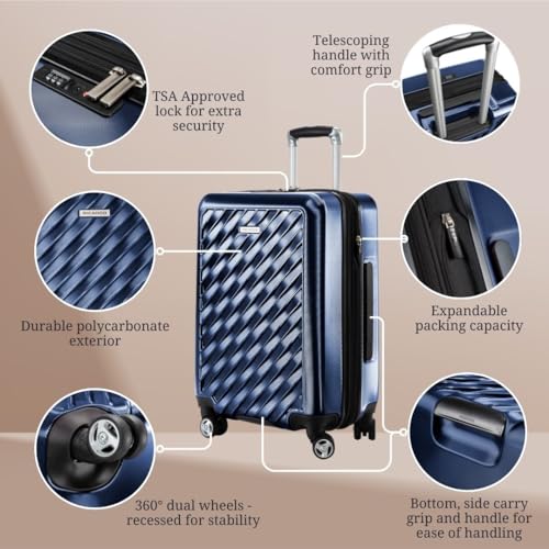 Ricardo Beverly Hills Melrose Hardside Expandable Luggage with Lightweight Construction for Smooth Traveling, Stylish, Durable, and Spacious, Men and Women, Prussian Blue, Carry-On 20-Inch