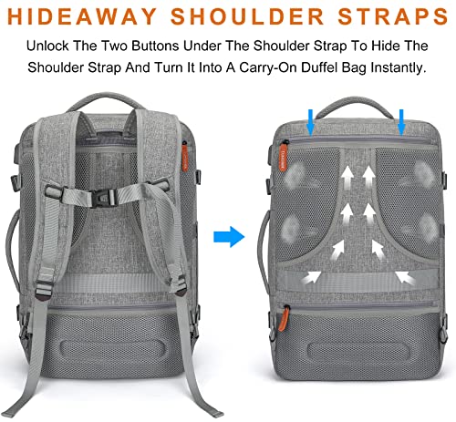 Lumesner Carry on Travel Backpacks, Extra Large 40L Flight Approved Bag for Men & Women,Expandable Suitcase Backpack With 4 Packing Cubes,Water Resistant Luggage Daypack Business Weekender Bag, Grey
