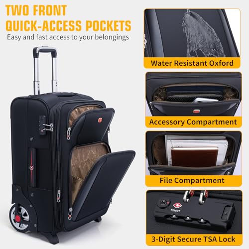 ROPLUS Laduga Softside Expandable Luggage with Large Steel Wheels Checked-Luggage Suicase (Black, 29-Inch)